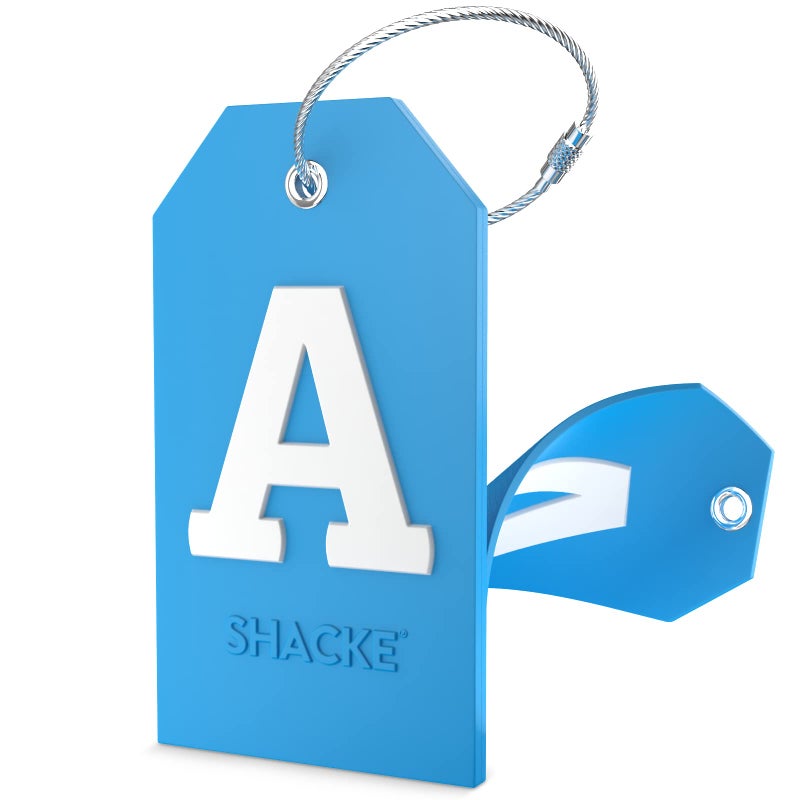 Shacke Initial Luggage Tag with Full Privacy Cover and Stainless Steel Loop - Aqua Teal (Letter A) - Image 1